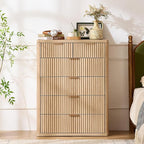 LEYAOYAO Fluted 6 Drawers Dresser for Bedroom Set of 2, 42" Tall Modern Chest of Drawers with Metal Handle, Curved Profile Design,Natural Wood Drawer Organizer for Bedroom, Living Room, Hallway