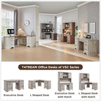 T4TREAM 59" Farmhouse Executive Desk with Drawers,Wood Home Office Computer Desk, Featuring Keyboard Tray,Charging Station,File Drawer, Storage Cabinet,for Work and Study (Light Rustic Oak)