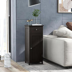 LOKO Bathroom Floor Cabinet, Modern Single Door Storage Cabinet with Drawer & Adjustable Shelves, Corner Narrow Storage Organizer for Living Room, Entryway (Brown)