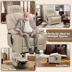 Power Lift Recliner for Seniors: 9988 High Density Foam Lift Chair with Heat and Massage, Reclining to 180, 2 Cup Holders, 2 Remote Controls, Dual OKIN Motors - Breathable Leather Beige
