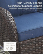 HUMMUH Outdoor Patio Couch-Outdoor Rattan Couch with Thick Cushions Outdoor Sofa for Deck Lawn Porch Balcony Poolside-Brown/Blue