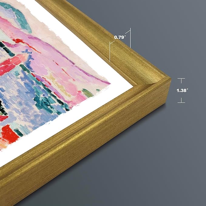Wieco Art Large Framed Wall Art View of Collioure 1905 by Henri Mattise Abstract Colorful Art Matisse Posters Canvas Prints for Wall and Home Office Decorations Bronze Gold Frame