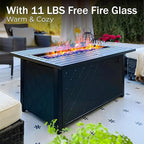 PHI VILLA Patio Furniture Set with FirePit Table, Outdoor Furniture with 1 x 72 Deep Seating Sofa Bench, 1 x 45 Gas Firepit Table, 2 x Swivel Sofa Chairs, 2 x Metal Cushioned Ottoman