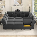 Vesgantti Modular Sofa Bed with Storage, 92" Sleeper Sofas with 9 Seats Storage Chaises Removeble Cover, Luxury Large Velvet Sectional Couch Set for Living Room, Apartment, Home Theatre, Gray