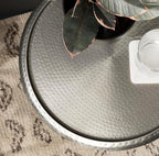 Kate and Laurel Sanzo Modern Pedestal Side Table; 15 x 15 x 24; Antique Silver; Decorative End Table with Hammered Tabletop for Use as a Bedroom Nightstand or Living Room Accent Table