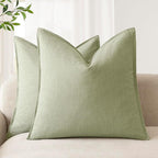 Foindtower Pack of 2, Decorative Linen Solid Throw Pillow Covers Soft Accent Cushion Case Boho Farmhouse Pillowcase for Chair Couch Sofa Bedroom Living Room Home Decor 26 x 26 Inch Light Sage Green
