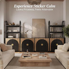 BELLEZE 4-Piece Modular Arched TV Stand Entertainment Center Set, Mid Century Modern 2 Piece 72″ Tall Storage Cabinets and 2 Piece 65″ Fluted TV Console for Living Room (Camel)