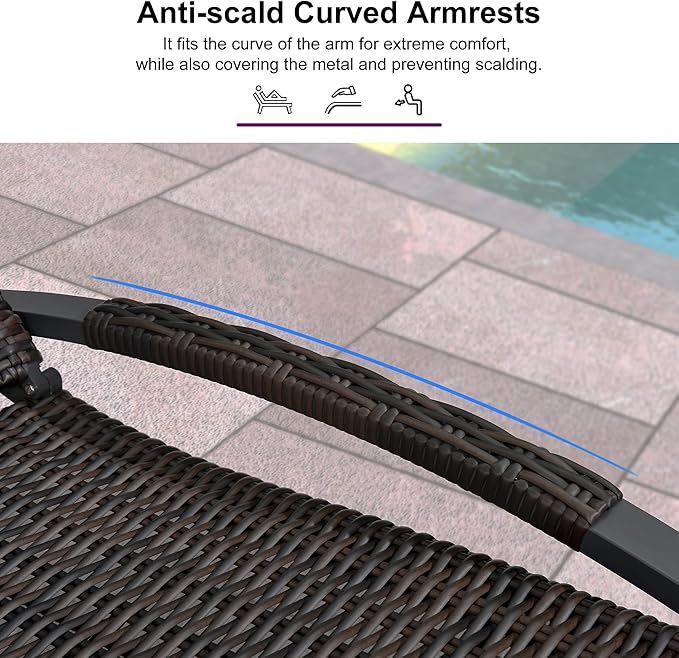 PURPLE LEAF Patio Chaise Lounge Chair Set of 2 Wicker Tanning Outdoor Pool Adjustable Recliner Chair for Outside Beach Poolside Sunbathing Lounger Dark Brown