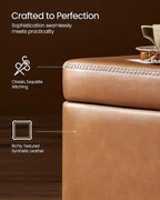 VASAGLE EKHO Collection - Storage Ottoman Bench, Entryway Bedroom Bench, 25 Gallons, Synthetic Leather with Stitching, Mid-Century Modern, Safety Hinges, Loads 660 lb, Caramel Brown ULOM075K01