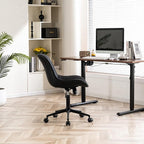 YOUNIKE Black Home Office Desk Chair Armless Comfy Small Ergonomic Rolling Vanity Chair with Wheels Wide Swivel Adjustable Modern Task Chair Back Cute Leather Upholstered Sewing Drafting Chair No Arms