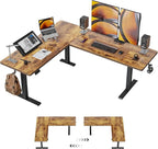 BANTI L-Shaped Standing Desk - 75 x 63 Inch Adjustable Corner Standing Desk with Charging Station - L Shape Sit Stand Table with Memory Controller, Splice Board for Home Office