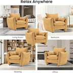 Chenille Oversized Accent Chairs, Modern Oversized Armchair with Removable Pillow, Comfy Living Room Chair with Side Pocket Storage for Bedroom, Office, Yellow