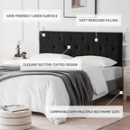 Linen Upholstered Headboard Twin Size, Diamond Tufting Solid Wood Twin XL Headboard Only, Adjustable Height from 37” to 51” Head Board, Dorm Bed Frame or Wall Mount Headboards, Black