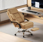 Home Office Desk Chair, 90°-160° Reclining, High Back Executive OfficeChair 400LBS with Footrest, Ergonomic Scratch-Resistant Faux Leather Computer Gaming Chair with Lumbar Support