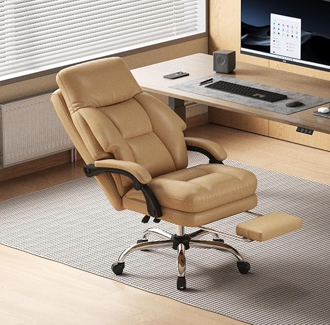 Home Office Desk Chair, 90°-160° Reclining, High Back Executive OfficeChair 400LBS with Footrest, Ergonomic Scratch-Resistant Faux Leather Computer Gaming Chair with Lumbar Support