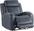 CHITA Genuine Leather Recliner Chair for Adults with Adjustable Power Headrest, Lay Flat Power Recliner with Slide-Out Cupholders & USB/Type-C Ports, Living Room Chair, Navy Blue