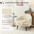 VINGLI 30.3" Wide Modern Barrel Accent Armchair with Track Armrest, Solid Wooden Legs, Comfy Upholstered Club Chair, Round Single Home Sofa for Living Room, Bedroom, Reading Room, Corduroy Beige