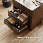 Fluted Nightstand Set of 2, Multifunctional 3 Drawers Storage Bedside Table with Charging Station, Wood Modern Nightstand, Curved Profile Design, End Table for Indoor Room Bedroom, Walnut