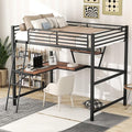 Full Size Loft Metal Bed with Desk and Shelf,Modern Bedroom Bed Frame w/Full-Length Guardrails & Ntegrated Ladder,Slat Support,for Adult Kid Boy Girl Teen,Black