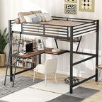 Full Size Loft Metal Bed with Desk and Shelf,Modern Bedroom Bed Frame w/Full-Length Guardrails & Ntegrated Ladder,Slat Support,for Adult Kid Boy Girl Teen,Black