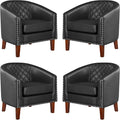 Prilinex Comfy Barrel Accent Chair Set of 4 - Faux Leather Living Room Chair Club Chair with Cushion, Diamond Grid Backrest & Nailhead Trim, Guest Chair for Office, Bedroom & Waiting Room, Black