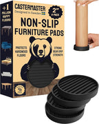 CasterMaster Rubber Furniture Feet Caster Cups for Hardwood Floors - 2 in x 2 in Black Round (4-Pack) - Non-Slip Foot Pads & Sofa Grips