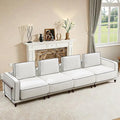 146" Cloud Modular Sectional Sofa,Oversized Deep 4 Seater Couch with Armrests Wooden Legs,Comfy Thicked Cushion Upholstered Sofa for Living Room Bedroom,White