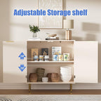 Buffet Sideboard Cabinet with 2 Doors, Kitchen Cabinet with Golden Handles & Legs, Modern Accent Storage Cabinet with Adjustable Shelf, Coffee Bar for Kitchen, Living Room, Oak