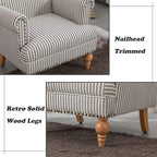 Linen Accent Chairs Set of 2 Mid-Century Modern Living Room Armchair with Nailhead Trim & Wood Legs Comfy Upholstered Single Sofa Chair for Lounge/Bedroom/Reception, Black Stripe