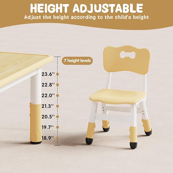 Brelley Kids Table and 2 Chairs Set, Height Adjustable Toddler Desk 31.5" L x 23.6" W and Chair Set, Graffiti Desktop, Classroom/Daycare/Home, Children Multi-Activity Table for Ages 2-8