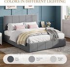 SHA CERLIN Queen Bed Frame, Velvet Upholstered Platform Bed, Vertical Channel Tufted Adjustable Headboard, Low Profile Bed Frame, No Box Spring Needed, Easy Assembly, Grey
