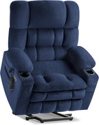 Tami Tami Dual Motor Power Lift Chair Recliner for Elderly with Massage and Heat, Infinite Position Electric Lift Recliner with Adjustable Headrest, USB (T6015 - Plush Fabric, Navy Blue, Oversized)