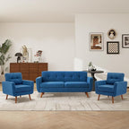 Tbfit Linen Fabric Accent Chairs Set of 2, Mid Century Modern Armchair for Living Room, Bedroom Button Tufted Upholstered Comfy Reading Accent Chair Sofa(Blue)