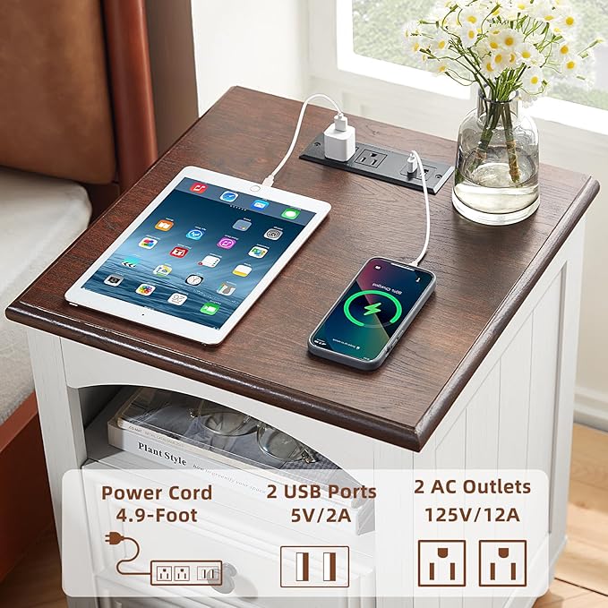 Farmhouse Dressers and Night Stand Set of 3, Wood 43.5'' Tall Dresser and 18'' Wide Chest of Drawers, Roman Column Nightstand Set of 2, Bedroom Furniture Dresser Suites for Living Room, Hallway, Home