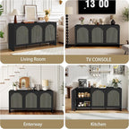 59" Sideboard Buffet Cabinet with Storage, Wood Arched TV Console Storage Cabinet with 3 Doors and Adjustable Shelf, Large Curved Accent Cabinet for Living Room Hallway Kitchen Dining Room, Black