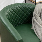 KINWELL 29" W Faux Leather Barrel Chairs Set of 2, Modern PU Upholstered Tufted Club Chairs with Nailhead Trim, Small Armchairs Accent Chairs for Living Room Bedroom Apartment Lounge Nursery, Green
