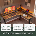 FEZIBO 75", 330lbs Load Capacity, L Shaped Standing Desk with Drawers, Reversible Electric Standing Gaming Desk Adjustable Height, Corner Stand up Desk with Splice Board, Black Frame/Rustic Brown Top