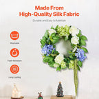 VEVOR Spring Wreath for Front Door 24 Inch - Artificial Hydrangea Wreath with Peonies, Year-Round All Season Outdoor Indoor Decor (Blue White Green Summer Floral)