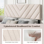 Giantex Linen Upholstered Headboard, Adjustable Width Button Tufted Headboard Only with Solid Wood Legs, Attach Frame, Rectangular Headboard for Queen Full Size Bed, Beige