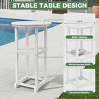 HDPE Outdoor Patio Bar Set with Bar Height Table and 2 Adirondack Chairs, All-Weather High Top Outside Round Pub Furniture for Bistro, Garden, Backyard, Deck | 3-Pieces, White