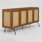 NTC MOSSIC Modern Sideboard with 4 Doors, Natural Rattan Storage Cabinet, Buffet with Metal Legs, Boho Accent Cabinet for Living Room, and Entryway, Effortless Assembly - Rustic Oak