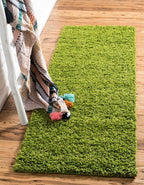 Unique Loom Solid Shag Collection Area Rug (2' 6" x 19' 8" Runner, Grass Green)