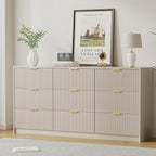 Beige Dresser for Bedroom, Modern Dresser with 9 Drawers and Smooth Slides, Wide Chest of Drawers with Golden Handles for Bedroom, Living Room, Closet, 15.7" D x 63" W x 31.5" H