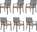 PHI VILLA Outdoor Wrought Iron Chairs Set of 6， Black Dining Bistro Metal Steel Stackable Chairs with Cushions, Support 300 LBS for Patio, Deck, Yard, Porch