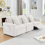 ORRD Power Reclining Sectional Sofa, Electric 3 Seat Recliner with 1 Electric Footrest and Adjustable Headrest, Modern Plush Corduroy Fluffy Reclining Sectional with Deep Seat for Living Room-White