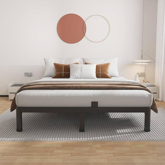 ROIL 7 inch Metal Queen Bed Frame with Rounded Corner Mattress Retainers 3500LBS Heavy Duty Steel Slats No Box Spring Needed Platform Noise-Free Easy Assemble