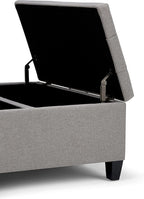 SIMPLIHOME Harrison 36 inch Wide Transitional Square Coffee Table Storage Ottoman in Dove Grey Linen Look Fabric, Assembled, for the Living Room and Bedroom