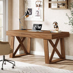Tribesigns 55" Wide Desktop Executive Desk with Drawer, Retro Brown Computer Office Desk, Modern Wood Business Workstation Table for Home Office
