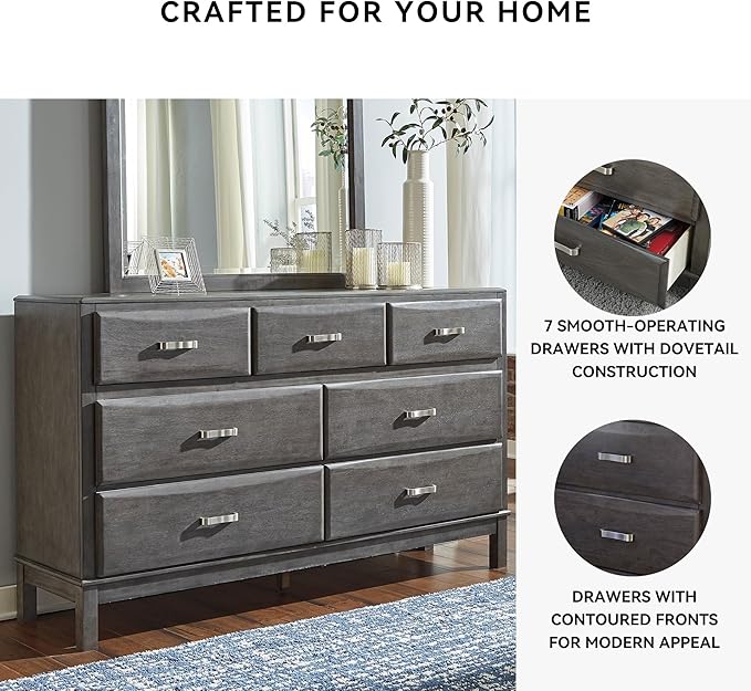 Signature Design by Ashley Caitbrook Contemporary 7 Drawer Dresser with Dovetail Construction, Weathered Gray
