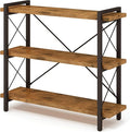 HCHQHS Bookshelf, 3-Tier Industrial Bookcase, Rustic Open Book Shelf, Wood and Metal Horizontal Bookshelves